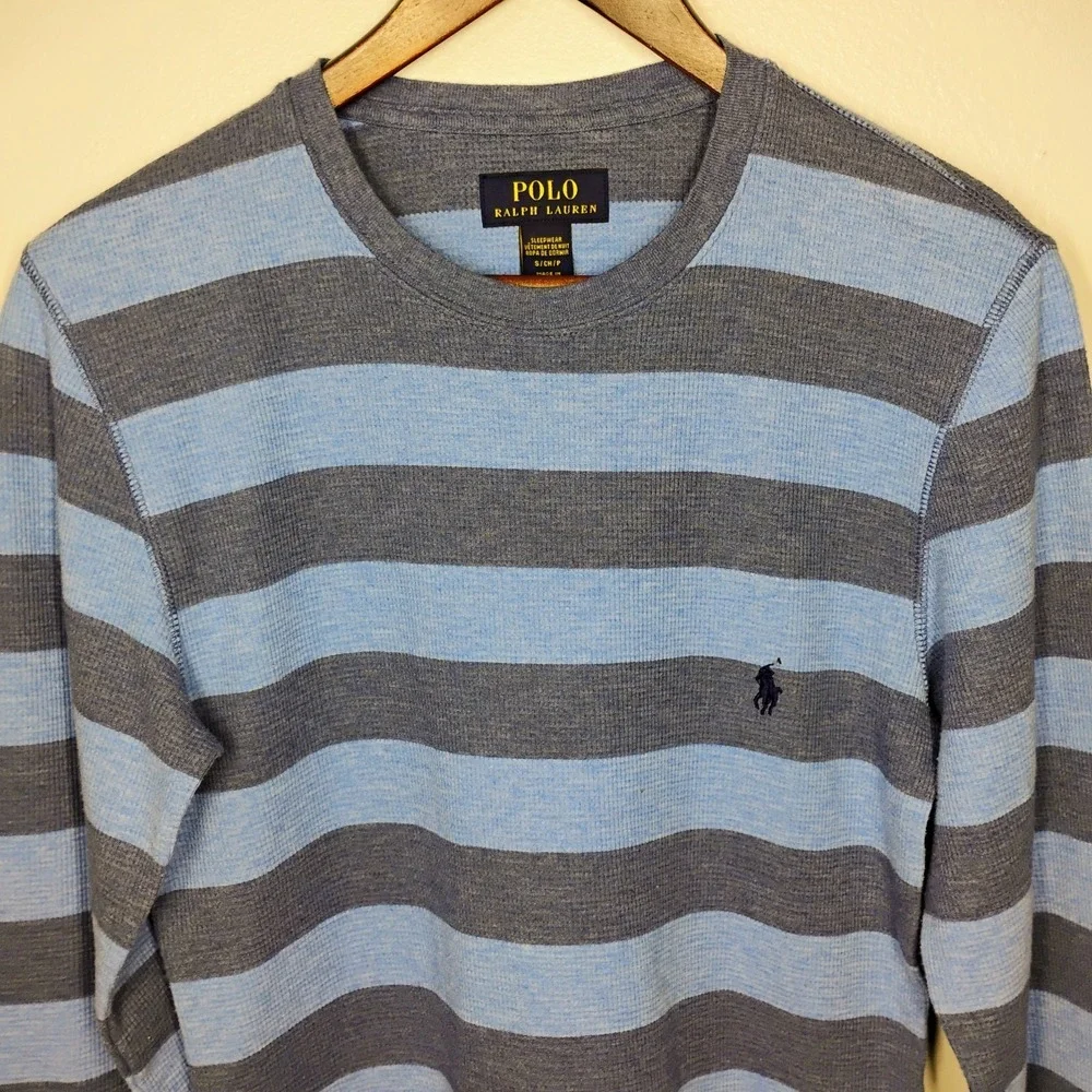 Polo Ralph Lauren Shirt‎ Mens Small Blue Striped Thermal Waffle Knit Pullover